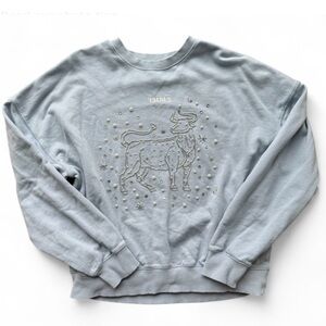 Forever 21 Taurus Zodiac Embellishment Light Blue 100% Cotton Top L